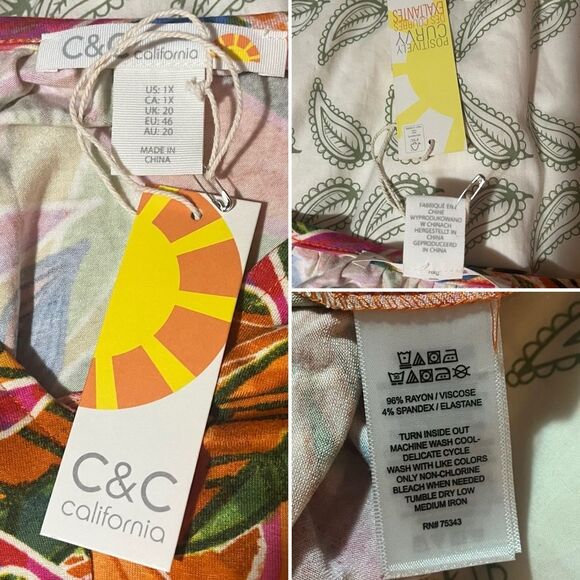 C&C California Floral Tropical Jersey Dress Short Sleeve Orange Plus Size 1X NWT - Picture 10 of 11